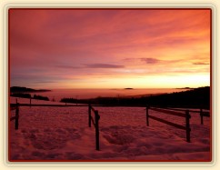 Východ slunce barví mlhu a nebe do neskutečných barev