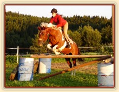 Srpen 2010, skákání na jízdárně v Čeleticích při zapadajícím slunci
