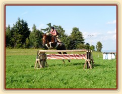 Září 2010, trénink skákání doma v Čeleticích, oxer 120cm