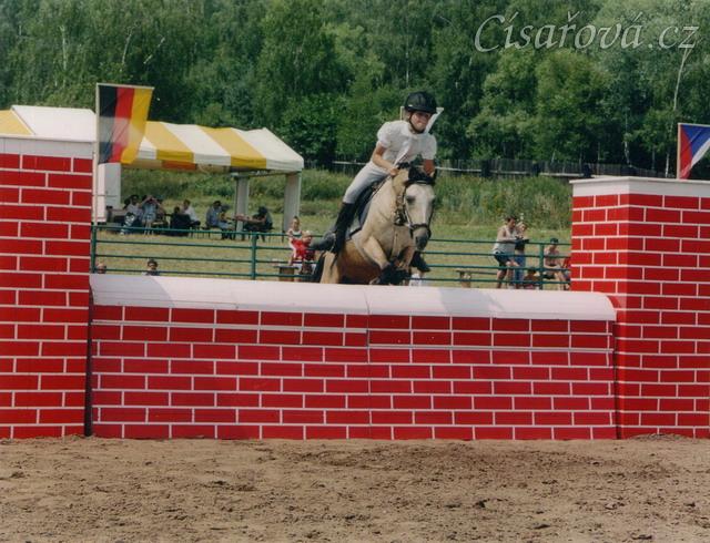 Skok mohutnosti, Chomutov 2003. Greisy s Radkou skáčí přez zeď vysokou 110cm, což je oficiálně jejich nejvyšší skočená překážka.
